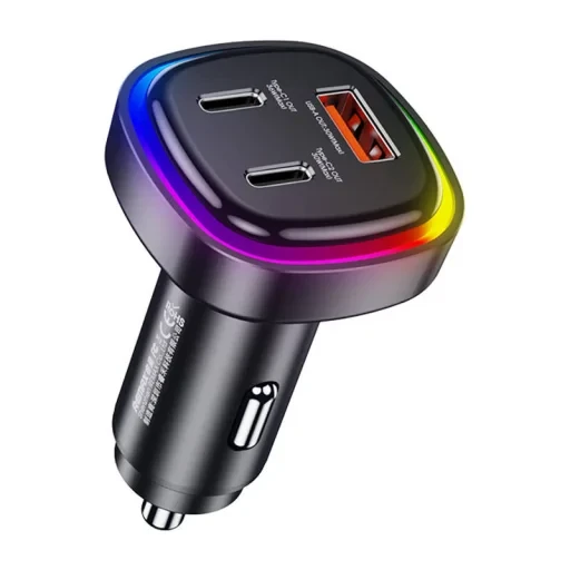 شاحن سيارة ريماكس RCC330 بثلاثة منافذ USB و2 USB-C بقدرة 66 واط وشحن سريع متوافق مع السيارات وSUV والشاحنات 12-24 فولت - ريماكس