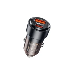 شاحن سيارة ريماكس RCC360 بقدرة 75 واط بمنفذي USB-C وUSB-A للشحن السريع المزدوج مع هيكل ألومنيوم وشفاف