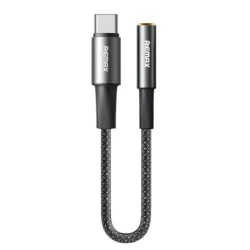 محول صوت ريماكس CB08 من USB Type-C إلى 3.5mm Jack بطول 0.12 متر بتصميم مضفر من النايلون وصوت عالي الجودة باللون الأسود