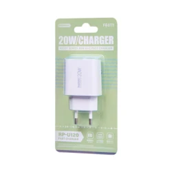 Remax Kiddy Series RP-U120 20W USB & USB-C Fast Wall Charger with Overheat and Overload Protection, EU Plug, White