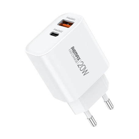 شاحن حائط ريماكس Kiddy Series RP-U120 بقدرة 20 واط USB وUSB-C للشحن السريع مع حماية من الحرارة والحمل الزائد وقابس EU أبيض - ريماكس - Image 2