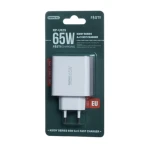 شاحن REMAX Kiddy Series RP-U125 بقوة 65W بتقنية GaN، منفذ USB وType-C، شحن سريع وآمن للهواتف والأجهزة اللوحية واللابتوبات، أبيض بفيشة EU - ريماكس