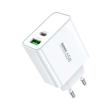 شاحن REMAX Kiddy Series RP-U125 بقوة 65W بتقنية GaN، منفذ USB وType-C، شحن سريع وآمن للهواتف والأجهزة اللوحية واللابتوبات، أبيض بفيشة EU - ريماكس - Image 2