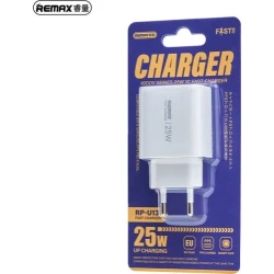 REMAX Kiddy Series RP-U137 25W USB-C Wall Charger, Fast and Safe Charging, Compact Design, White, Ideal for Smartphones and Compatible Devices