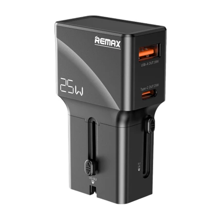 شاحن REMAX CM03 بقوة 25W بتقنية GaN ومنفذ USB-C، شاحن عالمي بفيش UK وEU وUS وAU، سريع ومدمج وآمن، باللون الأسود للسفر والاستخدام اليومي - ريماكس - Image 3