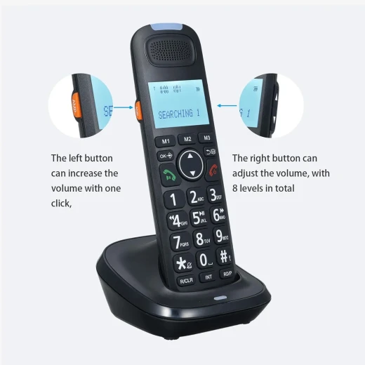 GOL NOM D2015TAM Expandable Corded and Cordless Phone System with Answering Machine, Big Button Handset, Caller ID, Screen, Black - GOL - Image 3