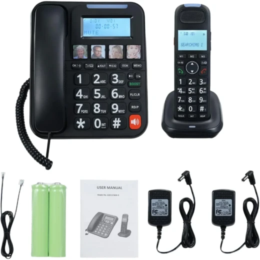 GOL NOM D2015TAM Expandable Corded and Cordless Phone System with Answering Machine, Big Button Handset, Caller ID, Screen, Black - GOL - Image 4