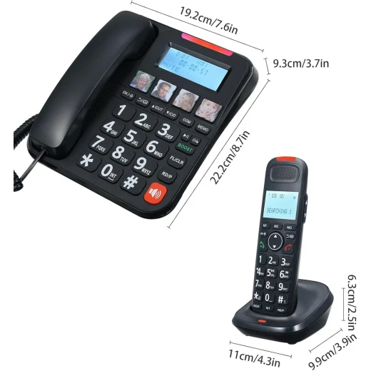 GOL NOM D2015TAM Expandable Corded and Cordless Phone System with Answering Machine, Big Button Handset, Caller ID, Screen, Black - GOL - Image 2
