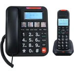 GOL NOM D2015TAM Expandable Corded and Cordless Phone System with Answering Machine, Big Button Handset, Caller ID, Screen, Black - GOL