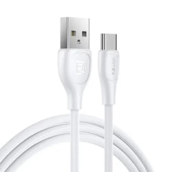 كابل ريمكس ليسو RC-160A بطول 1 متر USB إلى USB Type-C بقدرة 2.1A للشحن ونقل البيانات، أبيض مع حماية PVC