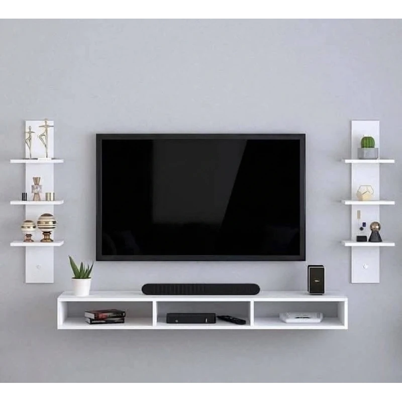 Handwood Modern Floating TV Console & Side Shelves Set – Stylish Wall-Mounted Wooden TV Unit with Side Shelves, Modern and Practical Design for Living Room Organization - Handwood