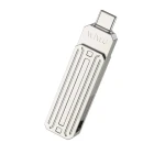 فلاشة وايو WiWU Wi-FD001 سعة 64 جيجابايت، USB 3.0 ثلاثية المنافذ USB-C وUSB وLightning، دوران 360 درجة، نقل بيانات سريع، فضي - وي وُو