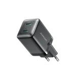 شاحن جوي روم Joyroom JR-TCG17 بقدرة 45 واط GaN، منفذا USB-C، شحن سريع PD وPPS وQC، دعم شحن جهازين معًا، حماية متعددة، أسود - جوي روم
