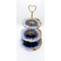 3-Tier Resin Serving Stand, Black and White Decorative Dessert Tray with Gold Metal Handle, 25/20/15 cm, Elegant Serving Stand for Cakes, Fruits, Snacks and Parties