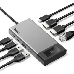 Belkin USB-C Hub 8-in-1 Docking Station 100W, Dual Display 4K@60Hz Support, 10Gbps Data Transfer, HDMI, Ethernet and USB for Mac, Windows & Chromebook