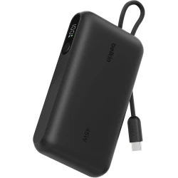 Belkin UltraCharge باور بانك 10000mAh بقوة 45W، كابل USB-C مدمج، شاشة رقمية، شحن 3 أجهزة معًا، USB-C وUSB-A، تصميم محمول أسود