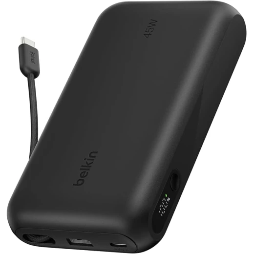 Belkin UltraCharge باور بانك 20000mAh بقوة 45W، كابل USB-C مدمج، شاشة رقمية، شحن 3 أجهزة معًا، USB-C وUSB-A، بطارية محمولة للسفر، أسود Belkin UltraCharge باور بانك 20000mAh بقوة 45W، كابل USB-C مدمج، شاشة رقمية، شحن 3 أجهزة معًا، USB-C وUSB-A، بطارية محمولة للسفر، أسود