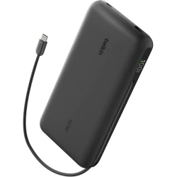 Belkin UltraCharge Pro 25000mAh Power Bank 158W, Built-In USB-C Cable, Digital Display, 3-Device Charging, USB-C & USB-A, Fast Laptop Charger, Black
