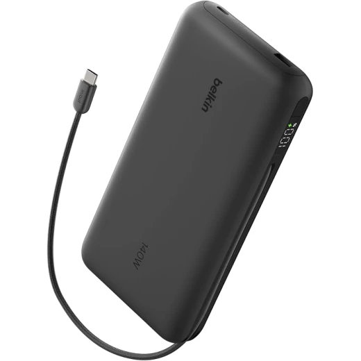Belkin UltraCharge Pro 25000mAh Power Bank 158W, Built-In USB-C Cable, Digital Display, 3-Device Charging, USB-C & USB-A, Fast Laptop Charger, Black Belkin UltraCharge Pro 25000mAh Power Bank 158W, Built-In USB-C Cable, Digital Display, 3-Device Charging, USB-C & USB-A, Fast Laptop Charger, Black