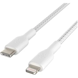 بلكن بوست تشارج كابل USB-C إلى Lightning بطول 2 متر، مضفر بالنايلون، معتمد MFi، شحن سريع 18 واط، متوافق مع iPhone وiPad وAirPods، أبيض