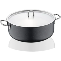 Korkmaz Doria 2975 Short Pot 32×13 cm, 10L Capacity, Volcanic-Look PTFE Non-Stick Coating, Scratch Resistant and High-Heat Silicone Exterior