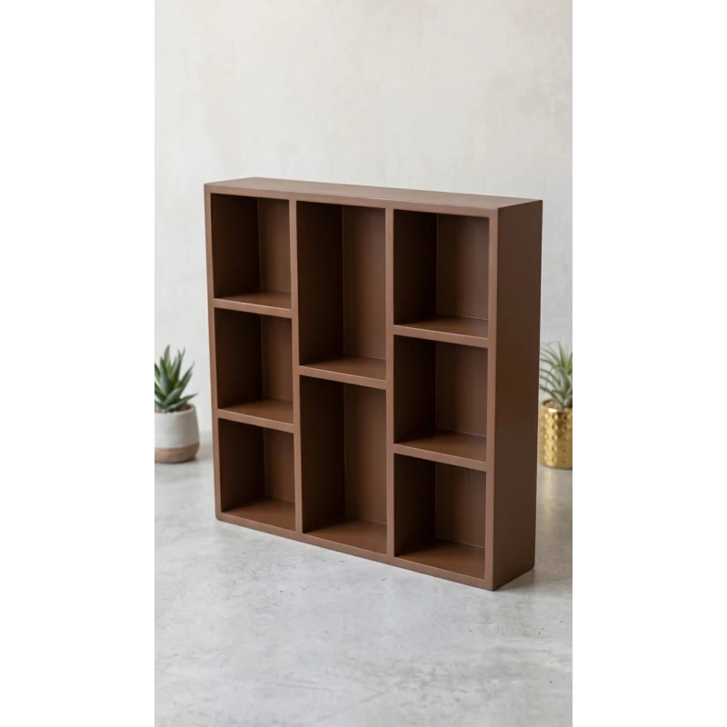 Handcrafted Wooden Coffee Corner Organizer 50×8×50 cm – Elegant Geometric Multi-Compartment Coffee Station for Beans, Cups & Brewing Accessories, Countertop or Wall Mounted Storage - Handwood