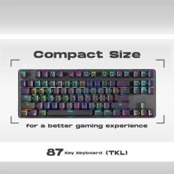 كيبورد ألعاب ميكانيكي جيم ستوب GS200 بإضاءة RGB، مفاتيح أوتيمو براون، سرعة استجابة 1000 هرتز، لوحة مفاتيح للألعاب FPS، تصميم أسود