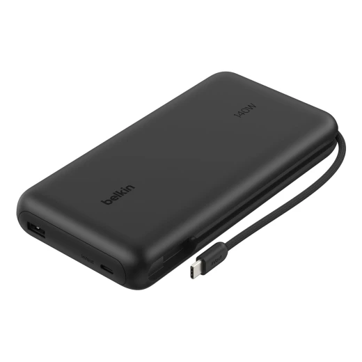 باور بانك بلكن PD140W سعة 25000mAh، شحن سريع بقوة 158 واط، كابل USB-C مدمج، 3 منافذ، شاشة رقمية، أسود - بيلكين - Image 4