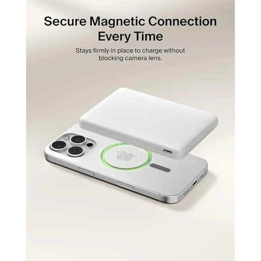 Belkin BoostCharge Magnetic Power Bank 5000mAh, Slim Portable Wireless Charger, White, Magnetic Charging, BPD010HQWH, 119g - Belkin - Image 3
