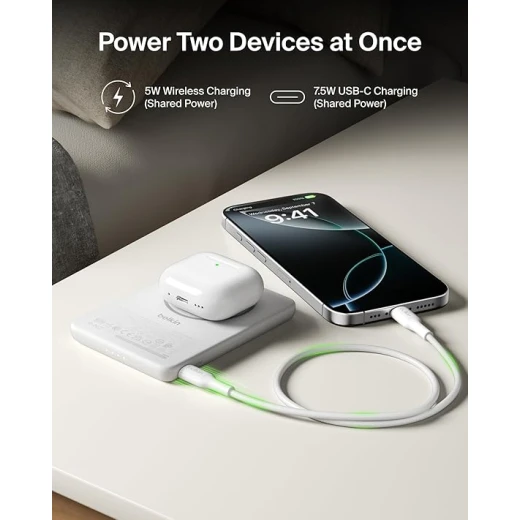 Belkin BoostCharge Magnetic Power Bank 5000mAh, Slim Portable Wireless Charger, White, Magnetic Charging, BPD010HQWH, 119g - Belkin - Image 5