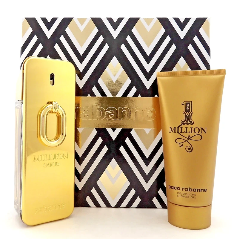 Million Gold by Rabanne Men’s Gift Set, 2 Pieces with 100 ml Eau de Parfum Intense Spray and 100 ml Shower Gel, an elegant set perfect for gifting. - Paco Rabanne