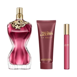 جان بول غوتييه لا بيل طقم هدايا نسائي 3 قطع، أو دو بارفان 100 مل مع لوشن للجسم 75 مل وعطر مصغر، بنفحات الكمثرى والفيتيفر والفانيليا