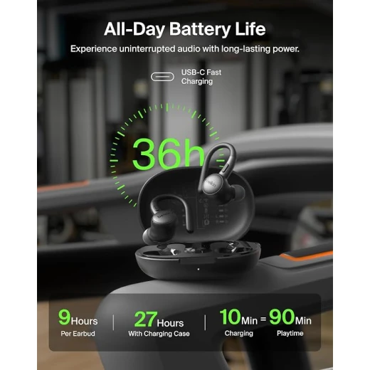 Belkin SoundForm ActiveFit Wireless Earbuds with Built-in Microphone, USB-C Fast Charging, up to 36H Battery Life, IP54 Water Resistance, Black. - Belkin - Image 5