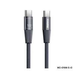 REMAX RC-C106 Infinity Series Type-C to Type-C Cable 100W, 1.2M Blue, supports fast charging and data transfer speeds up to 480Mbps.