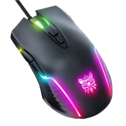 أونيكوما CW905 ماوس ألعاب سلكي USB بإضاءة RGB LED وحساس بصري دقيق وتصميم مريح وإعدادات DPI قابلة للتعديل لتجربة لعب سلسة ودقيقة باللون الأسود