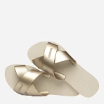 شبشب نسائي Havaianas باللون البيج، مقاس 39-40 (37-38BR)، طول 24 سم، بحزامين عريضين بتصميم X ولمسة معدنية أنيقة - هافياناس