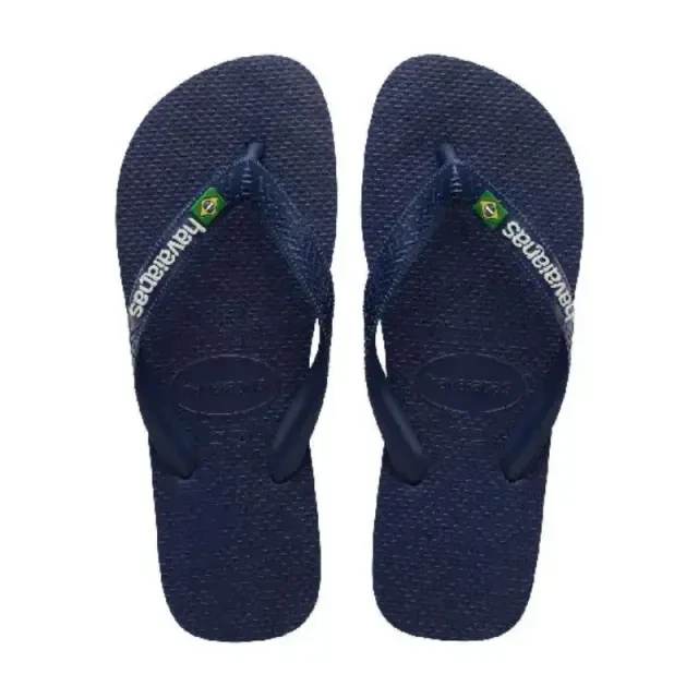 شبشب Havaianas Brasil Logo للجنسين باللون الكحلي، مقاس 33/34، بتصميم برازيلي كلاسيكي، خفيف ومريح ومتين، مثالي للشاطئ والمسبح والاستخدام اليومي - هافياناس