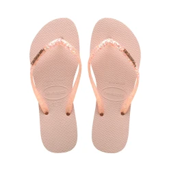 Havaianas Slim Glitter Flourish Flip Flops, Light Pink, Size 36-37, Stylish Lightweight Pool and Beach Sandals for Women