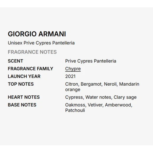 Armani Privé Cyprès Pantelleria Eau de Toilette 50ml Unisex – Luxury Unisex Fragrance with a Fresh, Green & Woody Scent - Armani - Image 2