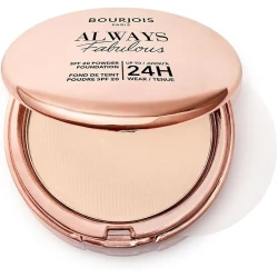 Bourjois Always Fabulous Powder Foundation 100 Rose Ivory, 2-in-1 Long-Wearing Matte Powder Foundation with Hyaluronic Acid and SPF 20, Mirror and Sponge, 7.1g