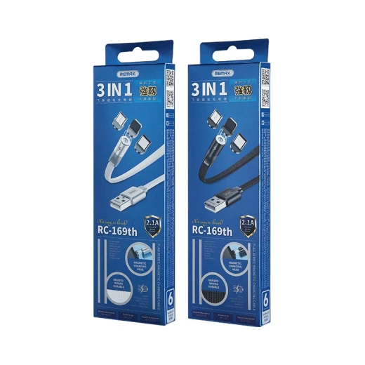 Remax 3 in 1 Magnetic Charging Cable for Android Micro USB Type C iPhone Silver - Remax - Image 3