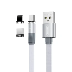 Remax 3 in 1 Magnetic Charging Cable for Android Micro USB Type C iPhone Silver