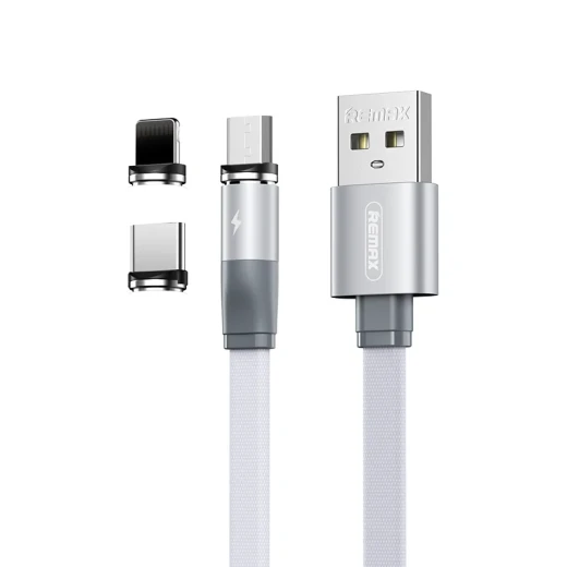 Remax 3 in 1 Magnetic Charging Cable for Android Micro USB Type C iPhone Silver Remax 3 in 1 Magnetic Charging Cable for Android Micro USB Type C iPhone Silver