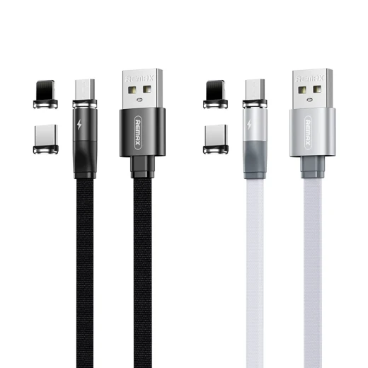 Remax 3 in 1 Magnetic Charging Cable for Android Micro USB Type C iPhone Silver - Remax - Image 2