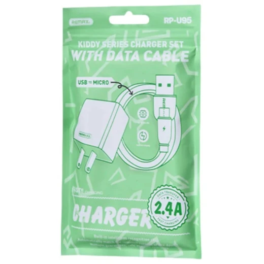 REMAX Kiddy Series RP-U95 12W 2.4A USB-A Charger with Micro USB Cable White - Remax - Image 2