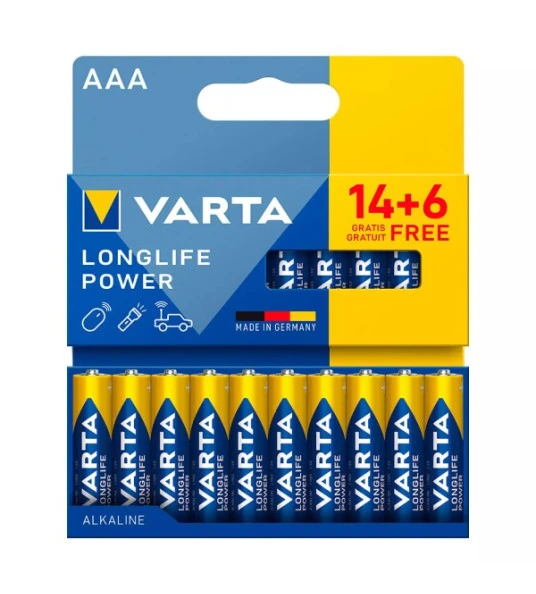 VARTA Longlife Power AAA LR03 Batteries, 20-Pack, Reliable Long-Lasting Power for Everyday Devices and Electronics, Up to 10-Year Storage Life - VARTA