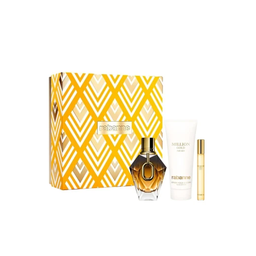 طقم عطر Paco Rabanne Million Gold For Her للنساء، بارفيوم 90 مل + 10 مل + لوشن للجسم 100 مل، تركيبة فاخرة بنفحات الياسمين والإيلنغ إيلنغ والصندل طقم عطر Paco Rabanne Million Gold For Her للنساء، بارفيوم 90 مل + 10 مل + لوشن للجسم 100 مل، تركيبة فاخرة بنفحات الياسمين والإيلنغ إيلنغ والصندل