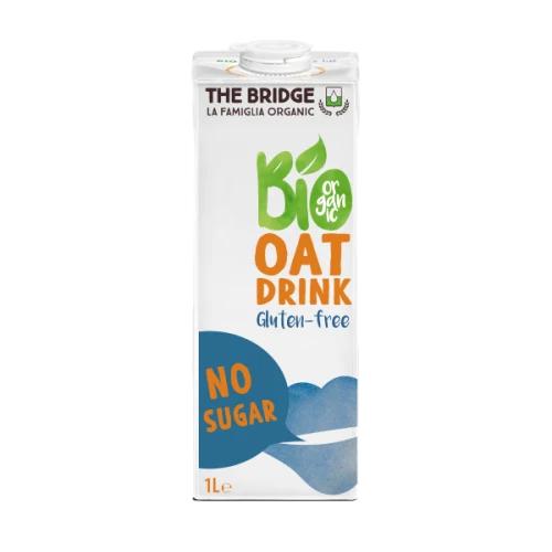 شراب الشوفان العضوي الخالي من السكر والغلوتين من The Bridge، 1 لتر، نباتي بالكامل، بنكهة حبوب خفيفة، مثالي للقهوة والشاي والعصائر وحبوب الإفطار