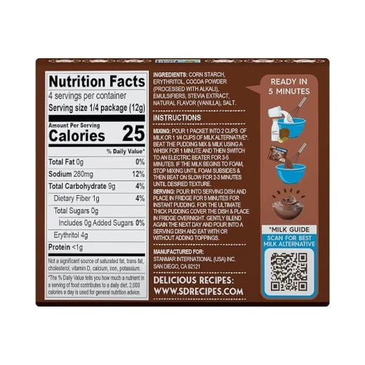 Simply Delish Natural Instant Chocolate Pudding Sugar Free Non GMO Gluten Free Fat Free Vegan Keto Friendly 1.7 OZ Pack of 1 - Simply delish - Image 2