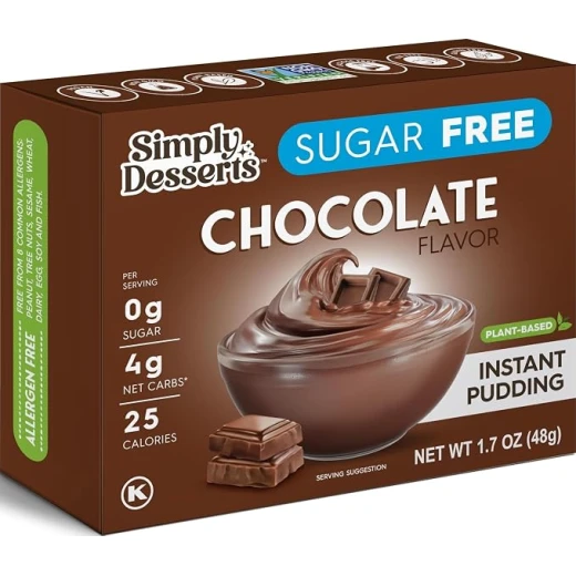Simply Delish Natural Instant Chocolate Pudding Sugar Free Non GMO Gluten Free Fat Free Vegan Keto Friendly 1.7 OZ Pack of 1 Simply Delish Natural Instant Chocolate Pudding Sugar Free Non GMO Gluten Free Fat Free Vegan Keto Friendly 1.7 OZ Pack of 1